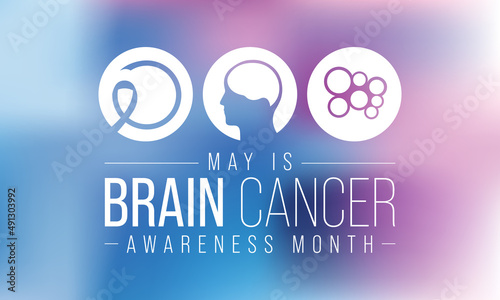 Brain Cancer awareness month is observed every year in May, overgrowth of cells in the brain that forms masses called tumors. They can disrupt the way body works. Vector illustration.