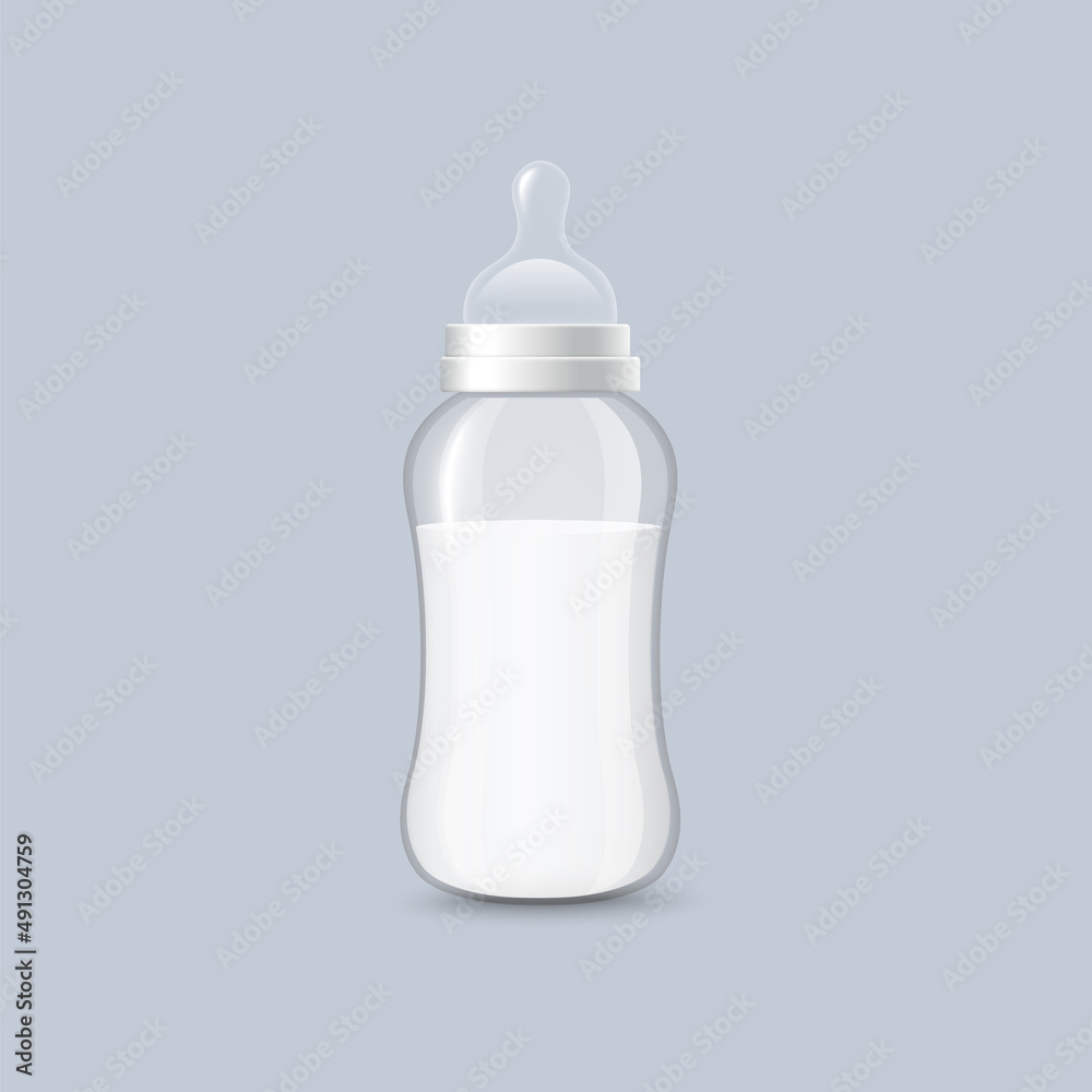 Newborn plastic bottle with milk mockup realistic vector illustration isolated. Newborn plastic bottle with milk mockup realistic vector illustration isolated.