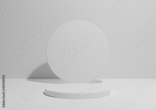 White, light gray, black and white, 3D render simple, minimal composition one cylinder stand or podium for product display or advertising with geometric shapes, empty background with space for text © Little River