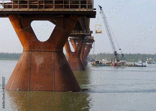 Steel pylons of the Deh Cho Bridge in Northwest Territories photo