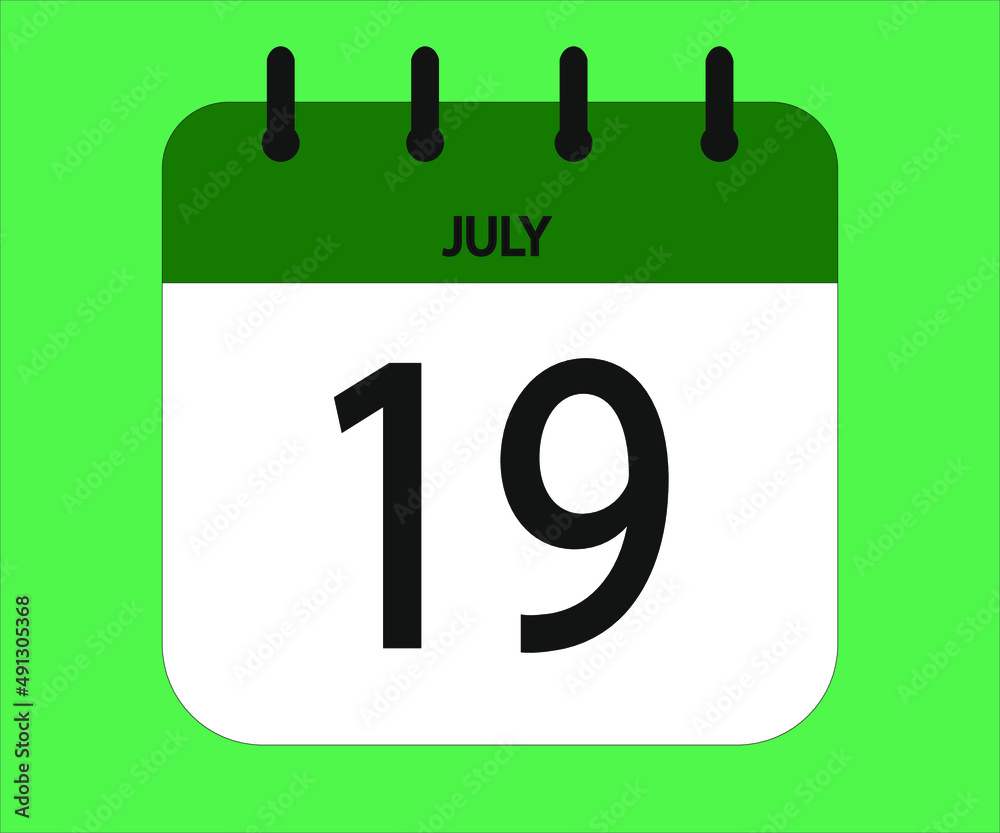 July 19th green calendar icon for days of the month July 19th green calendar icon for days of the month