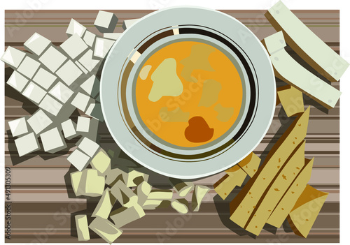 Cooking pastries from eggs and cheese in vector