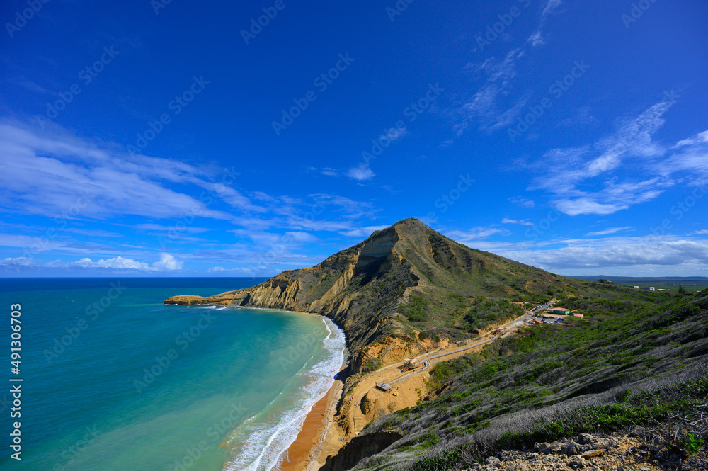 View from the mountain to a high mountain by the ocean in Dominican Republic