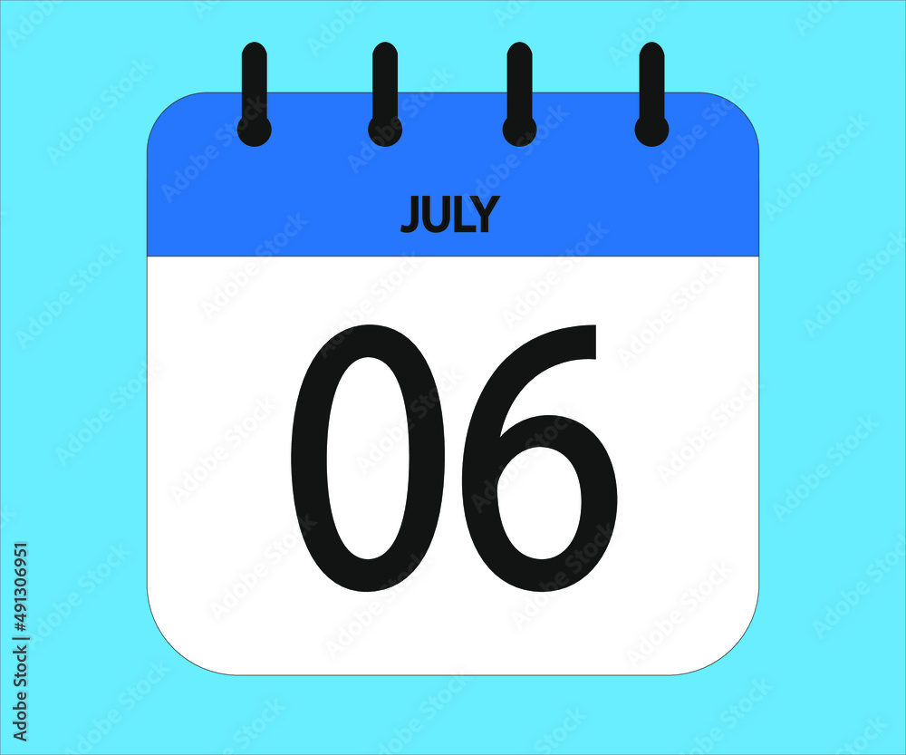 July 06th blue calendar icon for days of the month July 06th blue calendar icon for days of the month