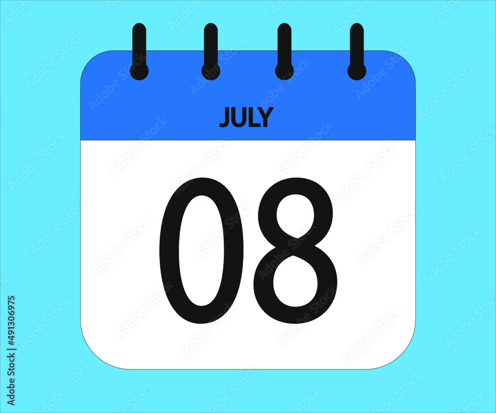 July 08th blue calendar icon for days of the month July 08th blue calendar icon for days of the month