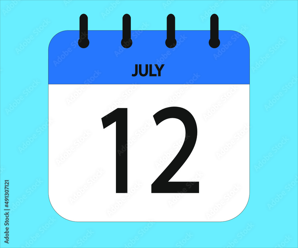 July 12th blue calendar icon for days of the month July 12th blue calendar icon for days of the month
