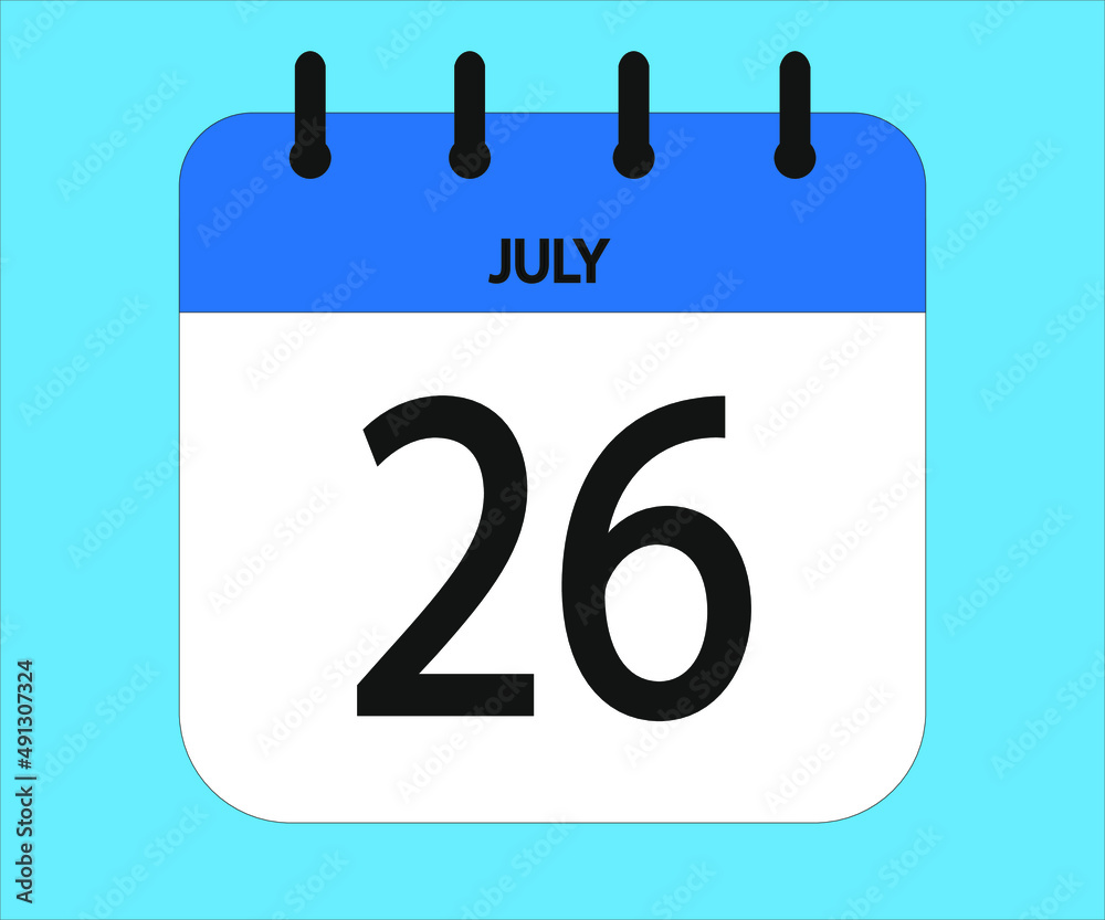 July 26th blue calendar icon for days of the month July 26th blue calendar icon for days of the month