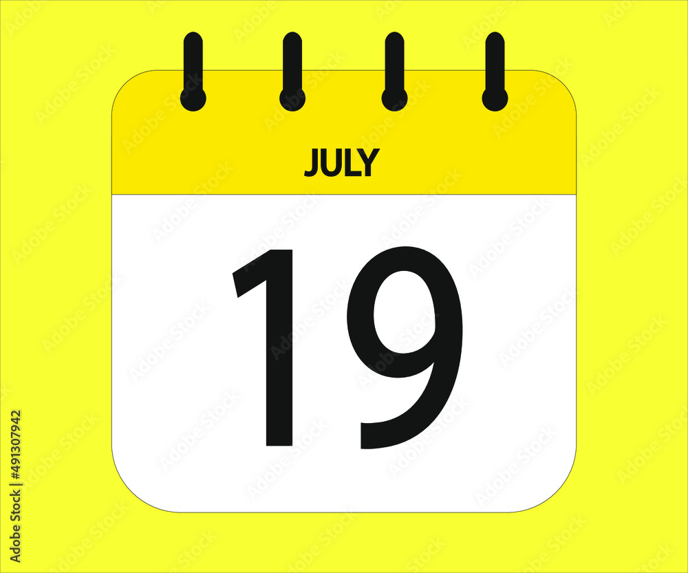 July 19th yellow calendar icon for days of the month July 19th yellow calendar icon for days of the month