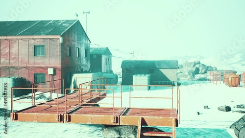 Aerial view of antarctic Station in Antarctica photo