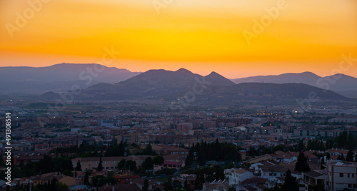 sunset over the city Granada Spain