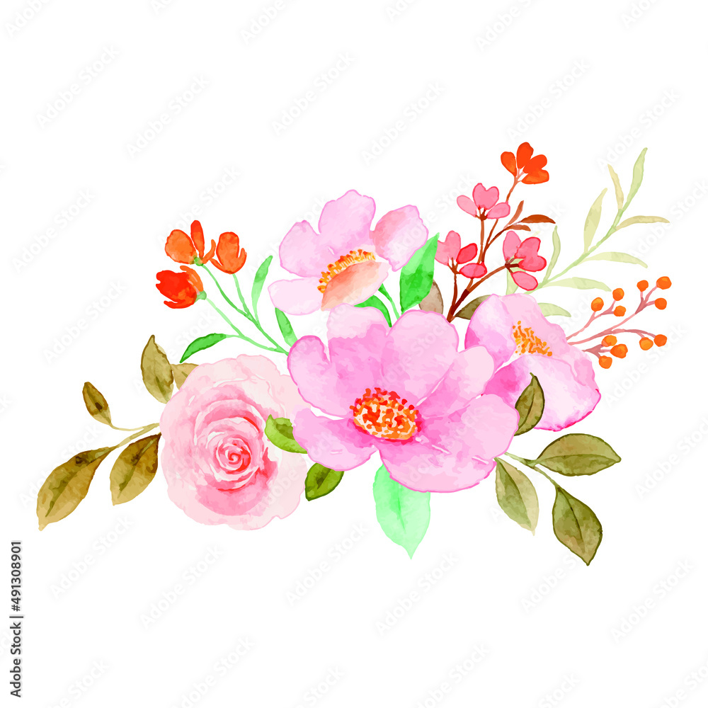 Vector floral bouquet design garden pink peach lavender creamy powder ...