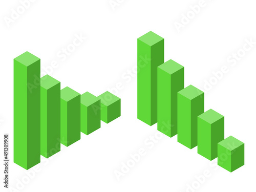 アイソメトリック棒グラフセット：下降：緑