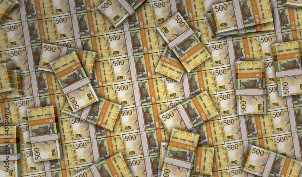 Obraz premium Norwegian Krone money banknotes pack 3d illustration