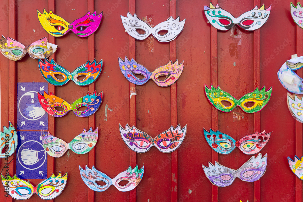 Mascaras de Carnaval en la ciudad de Segovia, comunidad autonoma de Castilla Y Leon,  pais de España o Spain
