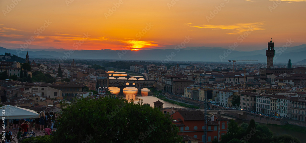 Sunset bridges in Florence Italy