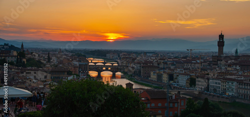 Sunset bridges in Florence Italy