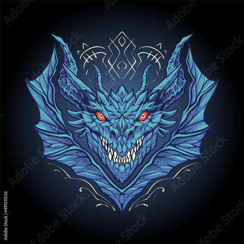 blue dragon head illustration vector
