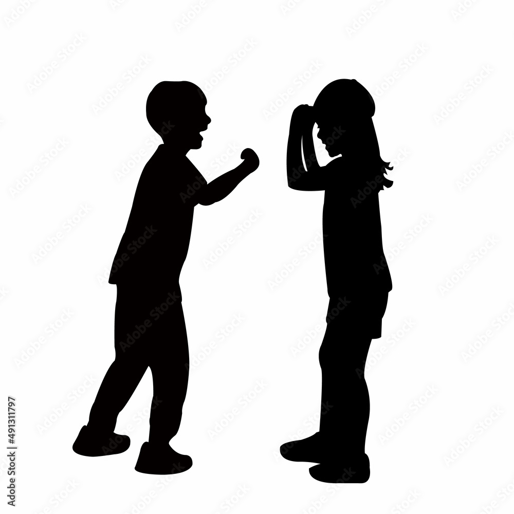 a boy and a girl making chat, silhouette vector