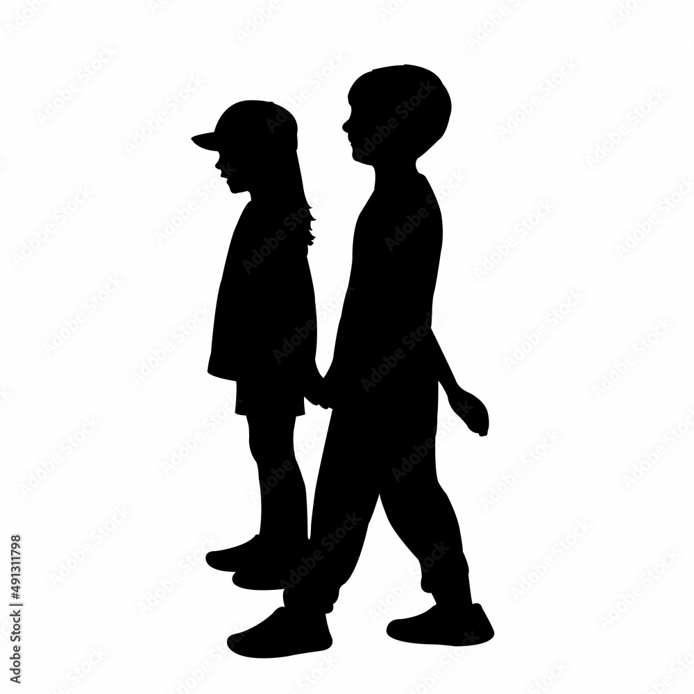 a boy and a girl playing, silhouette vector