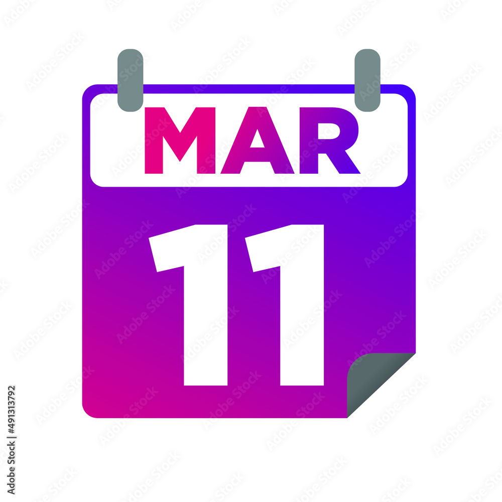 March 11. Single day calendar. minimalist flat illustration in purple color. eps 10 March 11. Single day calendar. minimalist flat illustration in purple color. eps 10