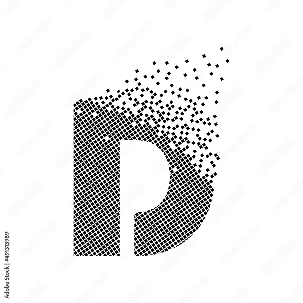 Letter D animated pixel dot logo. Capital letter pixel upwards. Dissolved and dispersed moving dot art. Integrative and integrative pixel movement. Connecting the modern dots.