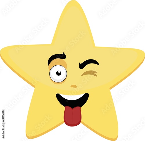 Vector cartoon character illustration of a star, winking and with his tongue out