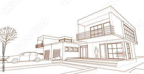 abstract modern house 3d rendering