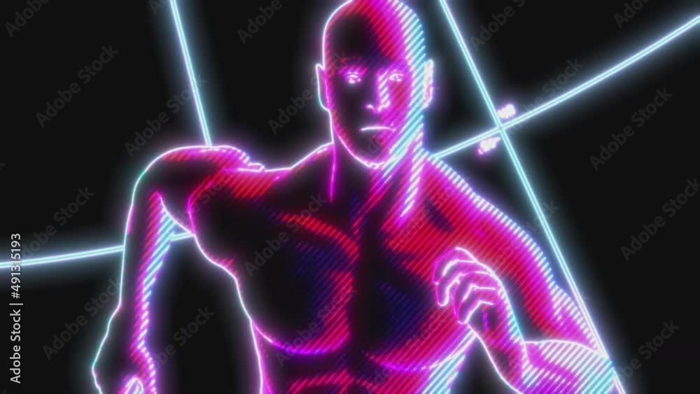 Retro Futuristic seamless background of a neon human figure running. Retro Futuristic seamless background of a neon human figure running.
