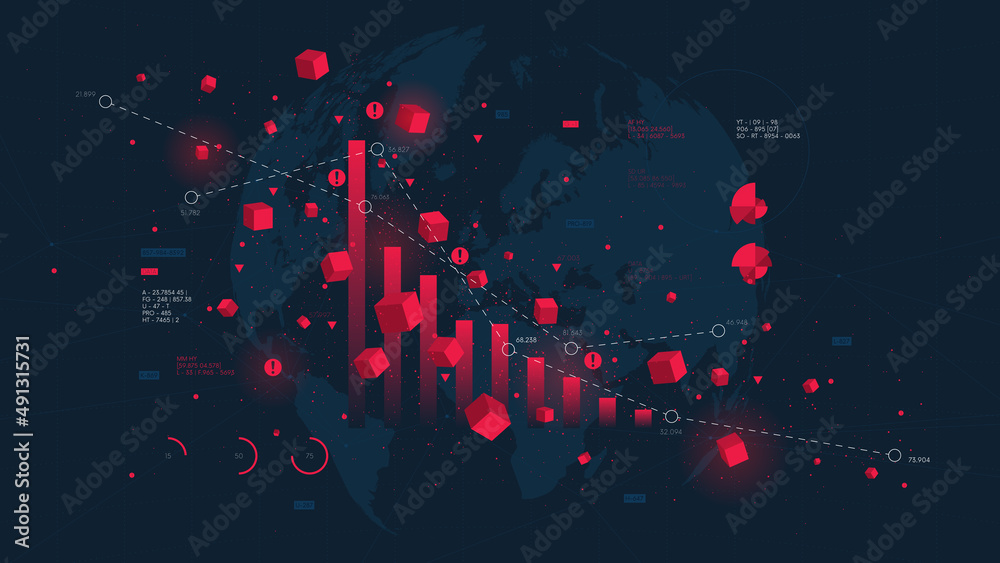 Financial big data analytic and business infographic, analysis and charts investment and trade, columns, crisis of the global economy, vector background - obrazy, fototapety, plakaty 