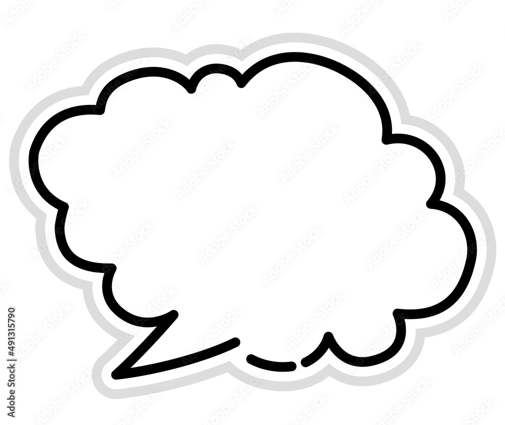 Illustration of a three-dimensional comment balloon and a speech balloon with a hand-drawn touch. Cloud-shaped speech balloon.