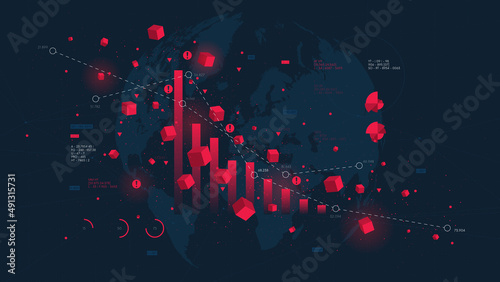 Financial big data analytic and business infographic, analysis and charts investment and trade, columns, crisis of the global economy, vector background