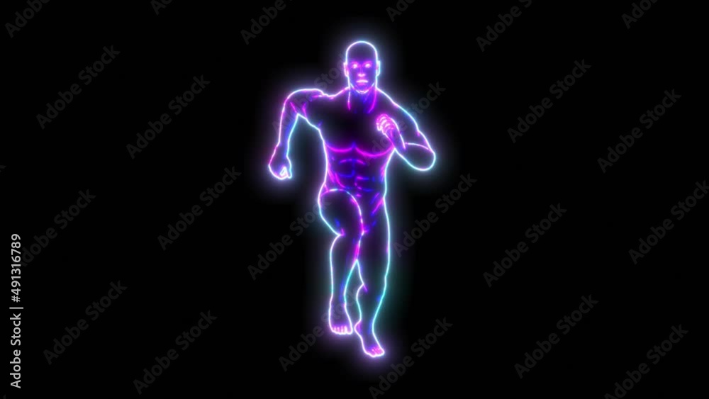 Retro Futuristic seamless background of a neon human figure running isolated with alpha channel Retro Futuristic seamless background of a neon human figure running isolated with alpha channel