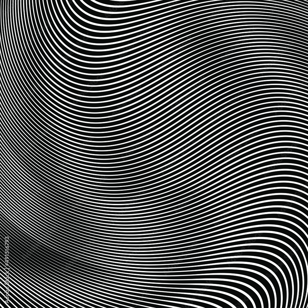 Vector Illustration of the gray pattern of lines abstract background.Vector Strips Abstract Background.Black and white wave stripe optical abstract design. Vector background. curved lines.optical art.