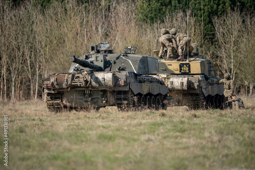 army battle tank in action on a military exercise