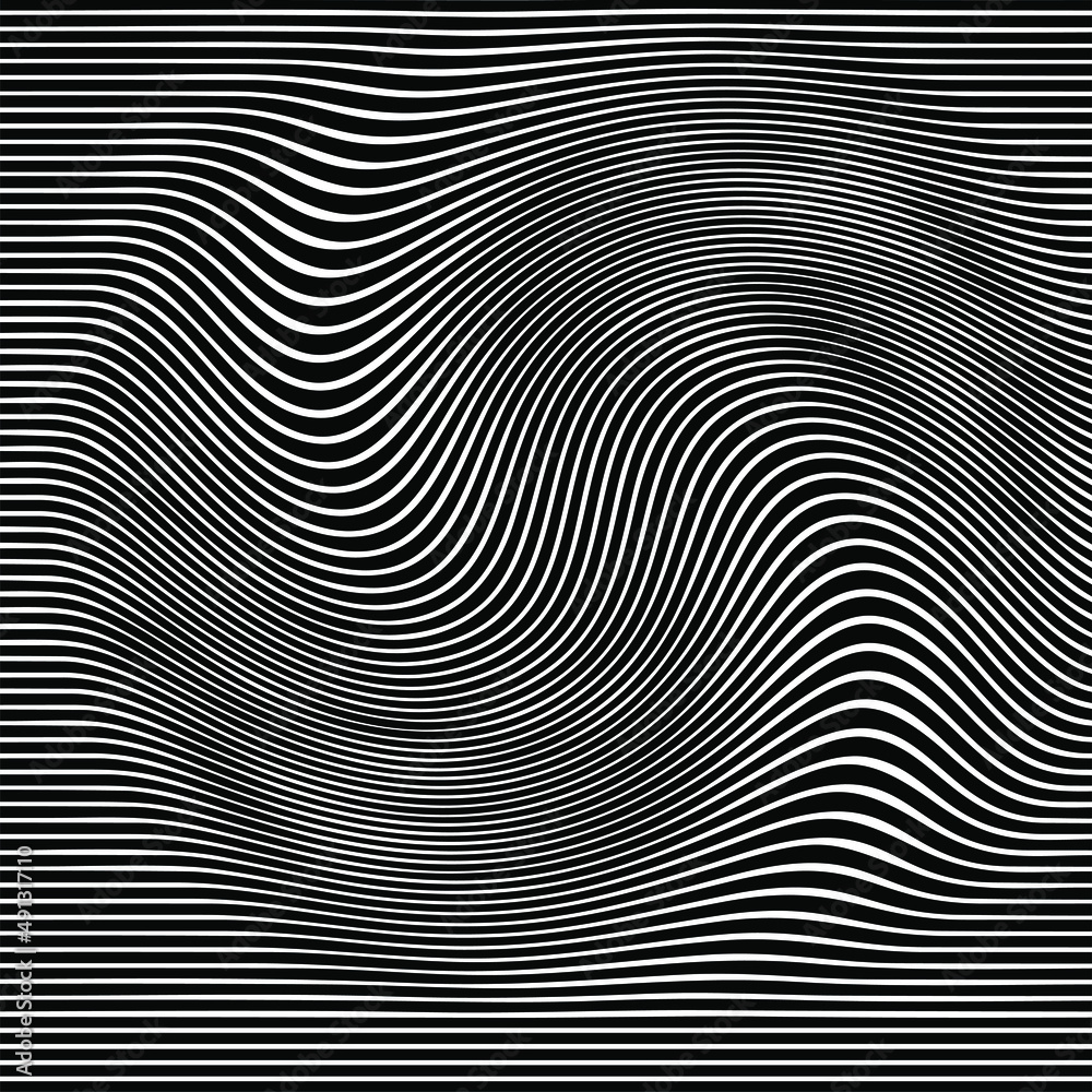 Vector Strips Abstract Background.Abstract hypnotic pattern with black-white striped lines. Psychedelic background. Op art, optical illusion. Modern design, graphic texture.optical art background wave Vector Strips Abstract Background.Abstract hypnotic pattern with black-white striped lines. Psychedelic background. Op art, optical illusion. Modern design, graphic texture.optical art background wave