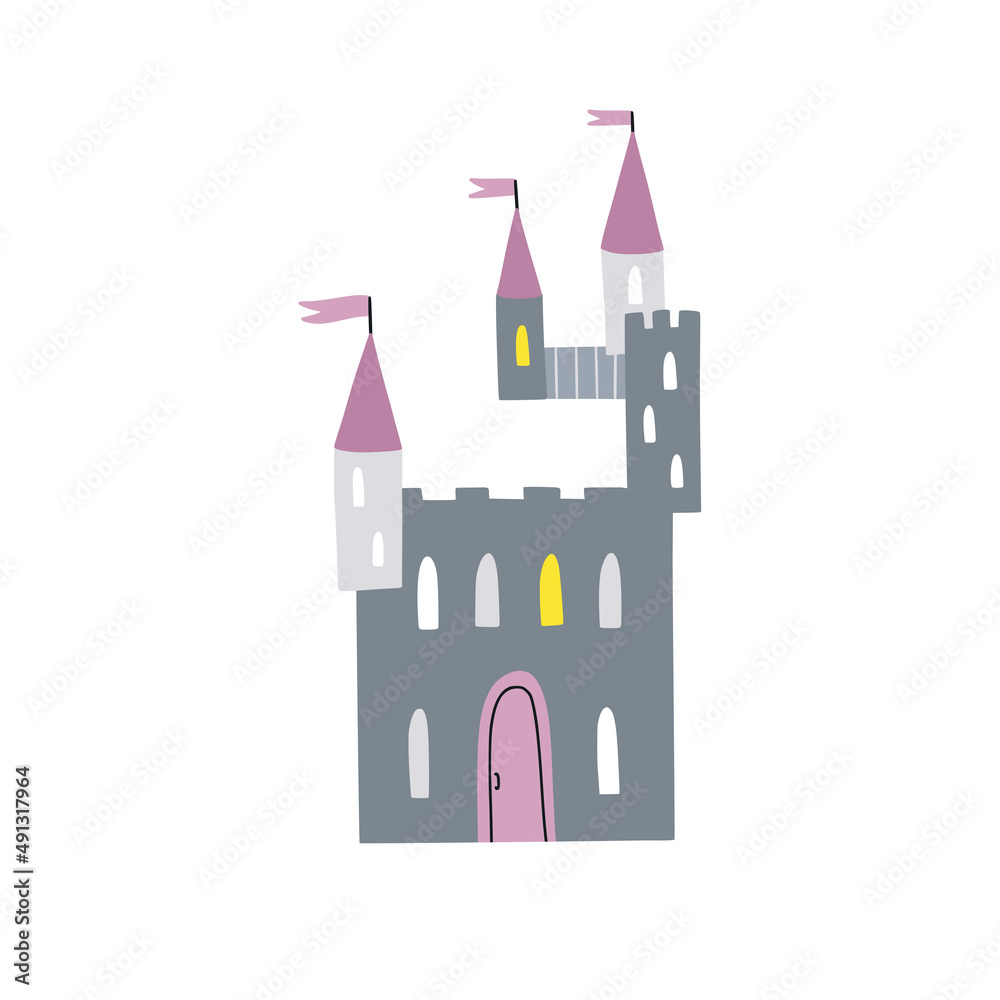 Magic castle vector illustration. Cute castle clipart on white background