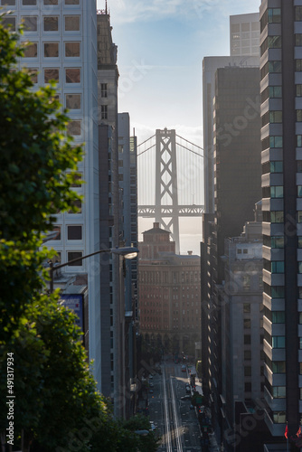 Bay Bridge between buildings, San Francisco, California