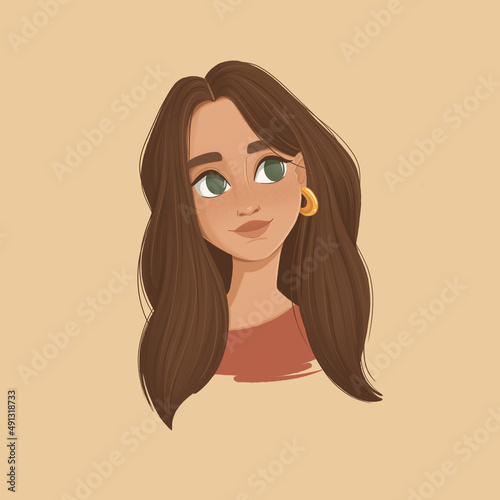 Beautiful women portrait illustration. Brunette girl 