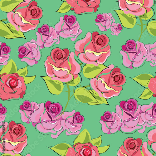 Roses. Floral seamless pattern with blooming flowers and leaves. Vector image for packaging  wallpapers  decorations  holidays  web and print. 