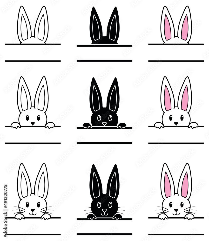 Bunny Rabbit Split Label Clipart Set - Blank Template Stock Vector ...