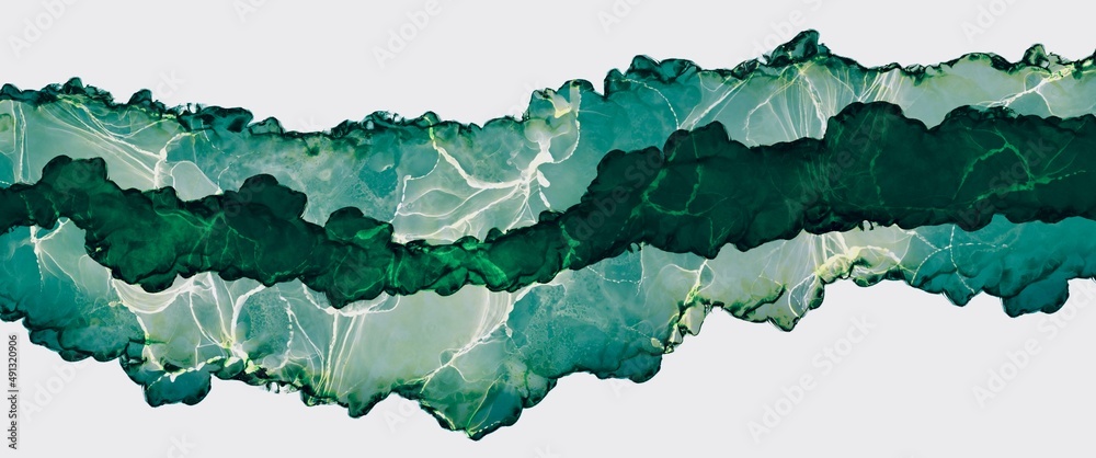 Fototapeta premium Green monochrome alcohol ink background, luxury liquid backdrop made with alcohol ink technique, smoke style, hand drawn art, fluid wallpaper, modern minimal graphic for print book cover