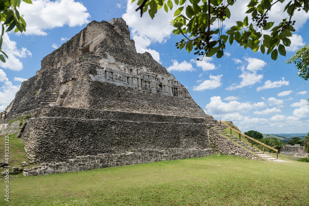 Maya pyramid ruin 'El Castillo' with carvings at the archeological site Xunantunich near San Ignacio, Belize Maya pyramid ruin 'El Castillo' with carvings at the archeological site Xunantunich near San Ignacio, Belize