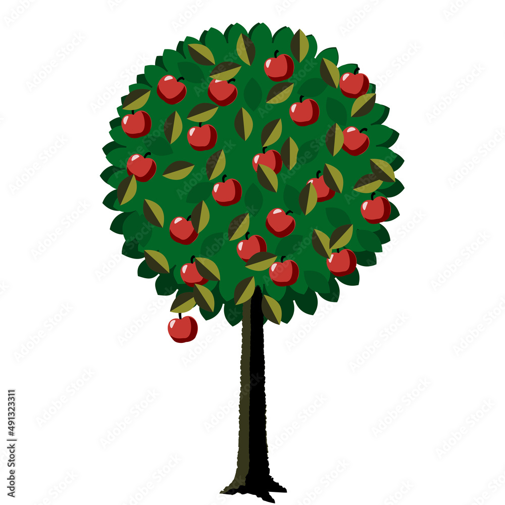 round fruit tree with low hanging fruit Stock Vector | Adobe Stock
