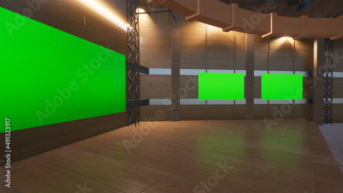 virtual studio set with green screen shot 3d illustration