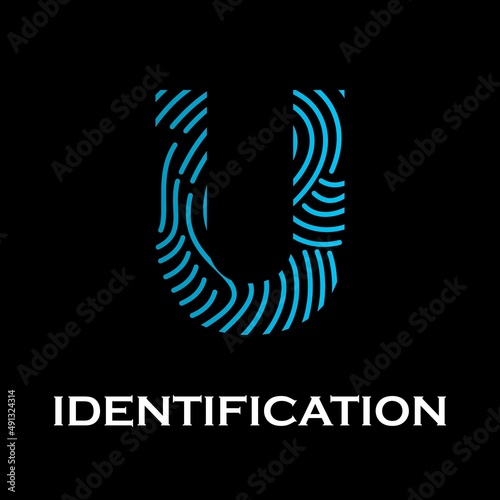 Letter u with fingerprint design logo template illustration