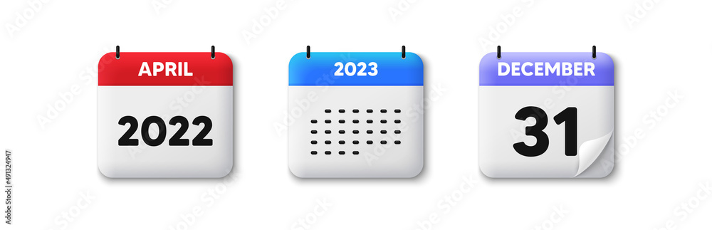 Calendar date 3d icon. Agenda schedule plan. Events organizing and planning for 2022, 2023 year. April month calendar 3d icon. Appointment reminder, retro event planner. Spiral wall calendar. Vector Calendar date 3d icon. Agenda schedule plan. Events organizing and planning for 2022, 2023 year. April month calendar 3d icon. Appointment reminder, retro event planner. Spiral wall calendar. Vector