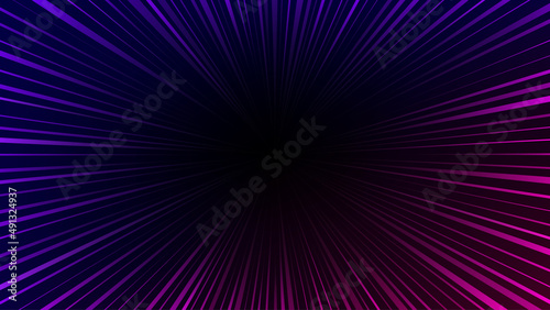 Burst beam abstract background. Fantastic neon sunburst pattern. Motion and explosion effect. Neon light banner with star flash. Purple and pink radial ray pattern. Abstract sunbeam, sunlight. Vector