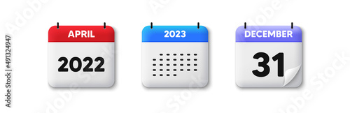 Calendar date 3d icon. Agenda schedule plan. Events organizing and planning for 2022, 2023 year. April month calendar 3d icon. Appointment reminder, retro event planner. Spiral wall calendar. Vector