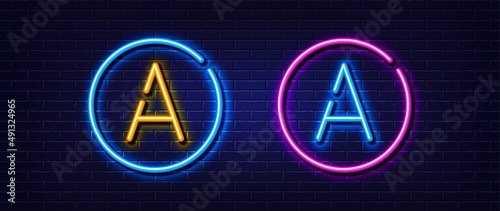Initial letter A icon. Neon light line effect. Line typography character sign. Large first font letter. Glowing neon light element. Letter A glow 3d line. Brick wall banner. Vector