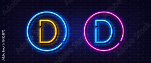 Initial letter D icon. Neon light line effect. Line typography character sign. Large first font letter. Glowing neon light element. Letter D glow 3d line. Brick wall banner. Vector